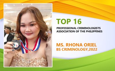 ORIEL HAILED AS THE TOP 16 IN REGION 4 BY THE PCAP FOR HER OUTSTANDING PERFORMANCE IN THE CRIMINOLOGY BOARD EXAMINATION